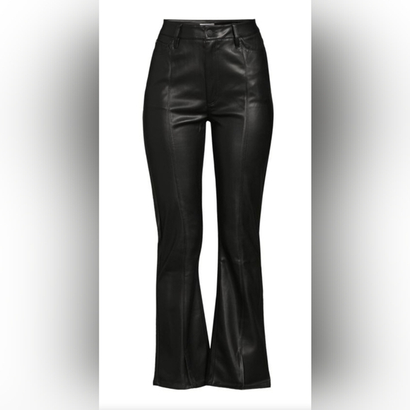 High Rise Faux Leather Bootcut Pants 31 Vent Slit Hem Modern Chic Night Out - Picture 2 of 16